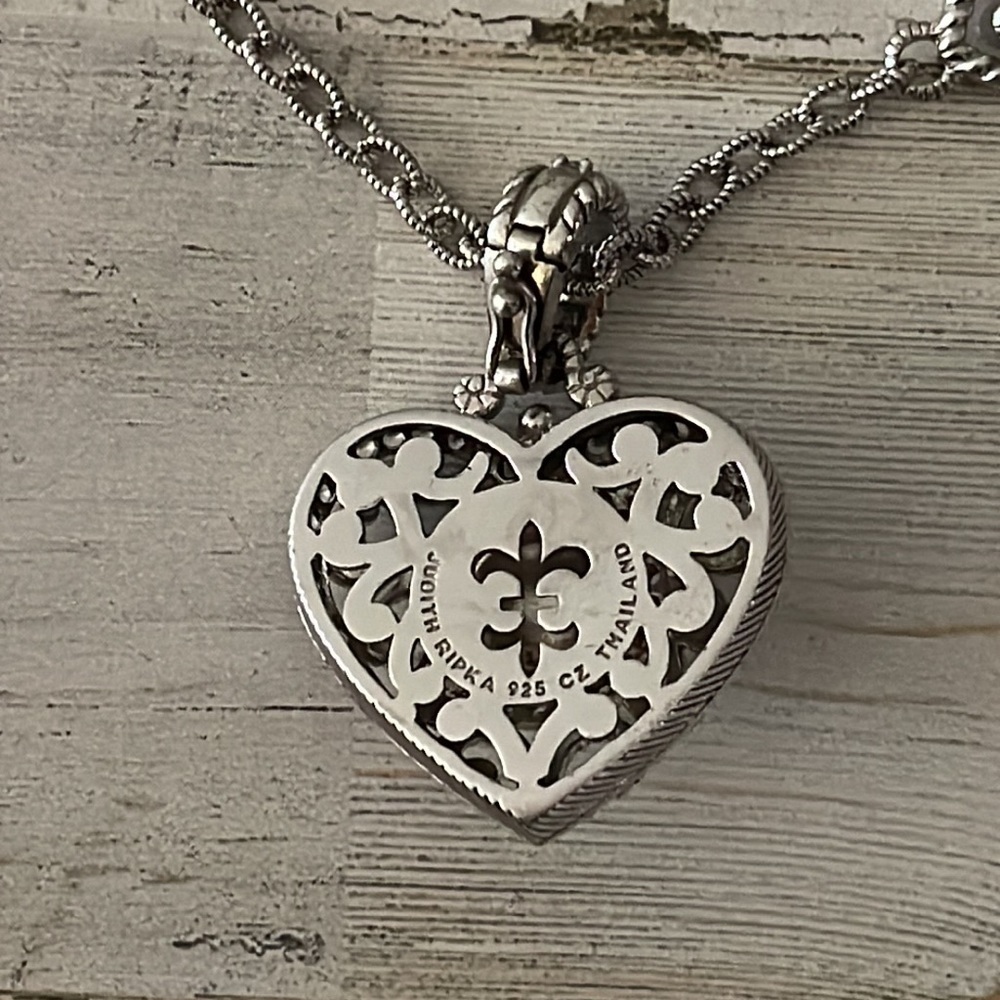 Judith Ripka Pink CZ Heart Enhancer Sterling Silver Station Necklace - Picture 6 of 7